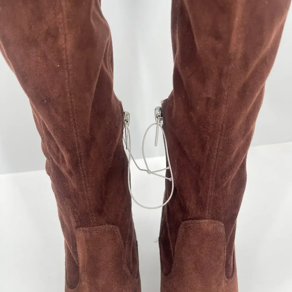 MARC FISHER LTD Onyse Boots Size 6.5 Faux Suede Chocolate Brown NEW Over Knee